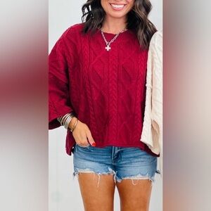Entro Burgundy Cable Knit Sweater